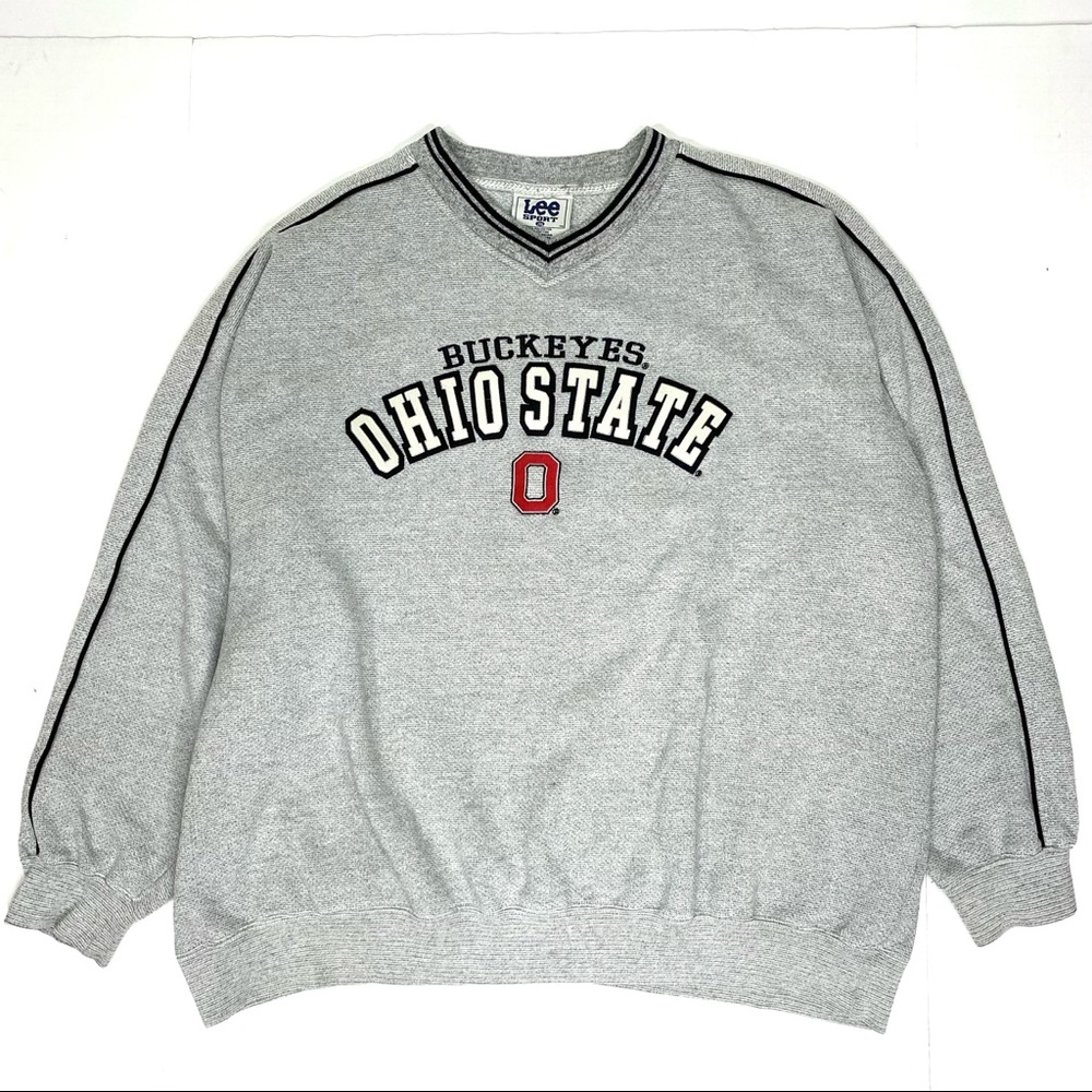 Lee Gray Ohio State Buckeyes Crewneck Sweatshirt with Red O
